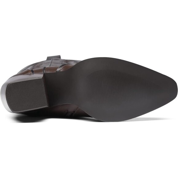 DREAM PAIRS Womens Brown Cowboy Boots Wide Calf Knee High Ladies - Picture 8 of 8